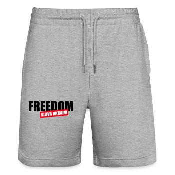 Slava ukraini - Stanley/Stella Trainer Unisex Organic Jogging Shorts - heather grey - Front - Nik (191cm) & Marisol (170cm)