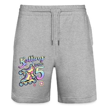 Rolling Into 5 Roller Skaters Skates 5. Jahr - Stanley/Stella Unisex Bio Joggingshorts Trainer  - Grau meliert - Vorne - Nik (191cm) & Marisol (170cm)