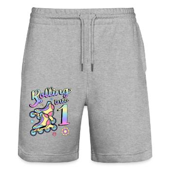 Rolling Into 1 Roller Skaters Skates 1. Jahr - Stanley/Stella Unisex Bio Joggingshorts Trainer  - Grau meliert - Vorne - Nik (191cm) & Marisol (170cm)
