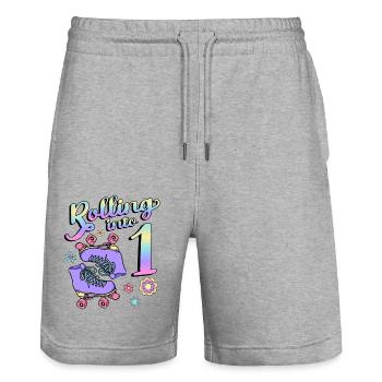 Rolling Into 1 Roller Skaters Floral 1st Year - Stanley/Stella Unisex Bio Joggingshorts Trainer  - Grau meliert - Vorne - Nik (191cm) & Marisol (170cm)