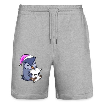 Eule mit Kissen und Schlafmütze - Stanley/Stella Unisex Bio Joggingshorts Trainer  - Grau meliert - Vorne - Nik (191cm) & Marisol (170cm)