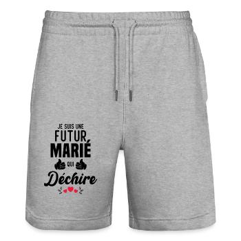 Cadeau Je suis un futur marié qui déchire - Short de jogging bio TRAINER Stanley/Stella unisexe - gris chiné - Devant - Nik (191cm) & Marisol (170cm)