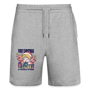 Pregnancy Clothes Christmas Pregnant - Stanley/Stella Trainer Unisex Organic Jogging Shorts - heather grey - Front - Nik (191cm) & Marisol (170cm)