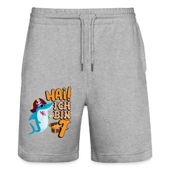 Hai! Ich Bin 7 Einäugiger Piraten Hai 7. - Stanley/Stella Unisex Bio Joggingshorts Trainer  - Grau meliert - Vorne - Nik (191cm) & Marisol (170cm)