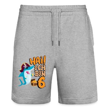 Hai! Ich Bin 6 Einäugiger Piraten Hai 6. - Stanley/Stella Unisex Bio Joggingshorts Trainer  - Grau meliert - Vorne - Nik (191cm) & Marisol (170cm)