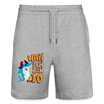 Hai! Ich Bin 10 Einäugiger Piraten Hai 10. - Stanley/Stella Unisex Bio Joggingshorts Trainer  - Grau meliert - Vorne - Nik (191cm) & Marisol (170cm)