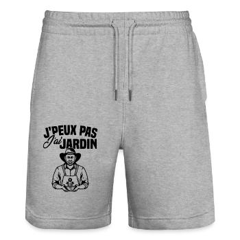 J'peux pas j'ai jardin / Cadeau retrait jardin - Short de jogging bio TRAINER Stanley/Stella unisexe - gris chiné - Devant - Nik (191cm) & Marisol (170cm)