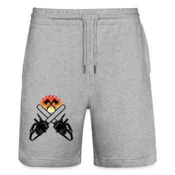 Chainsaw Axe Forester Lumberjack Saw Chain - Stanley/Stella Trainer Unisex Organic Jogging Shorts - heather grey - Front - Nik (191cm) & Marisol (170cm)