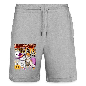 Halloween Is Better With Cats Spooky Kitty - Stanley/Stella Trainer Unisex Organic Jogging Shorts - heather grey - Front - Nik (191cm) & Marisol (170cm)