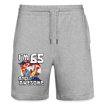 I Am 65 And Awesome Japanese Carp Koi - Stanley/Stella Trainer Unisex Organic Jogging Shorts - heather grey - Front - Nik (191cm) & Marisol (170cm)