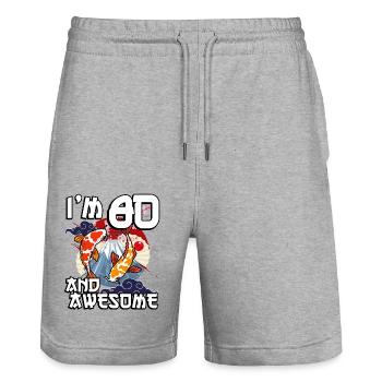 I Am 80 And Awesome Japanese Carp Koi - Stanley/Stella Trainer Unisex Organic Jogging Shorts - heather grey - Front - Nik (191cm) & Marisol (170cm)