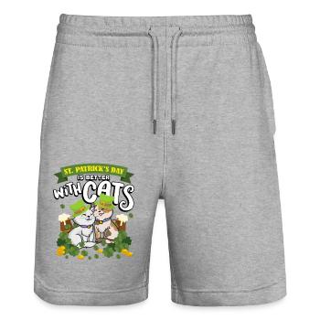 St. Patrick's Day Is Better With Cats St. Paddy - Stanley/Stella Trainer Unisex Organic Jogging Shorts - heather grey - Front - Nik (191cm) & Marisol (170cm)