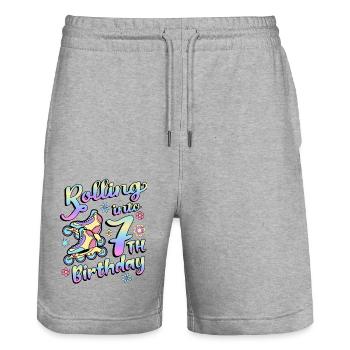 Rolling Into 7th Geburtstag Roller Skater - Stanley/Stella Unisex Bio Joggingshorts Trainer  - Grau meliert - Vorne - Nik (191cm) & Marisol (170cm)