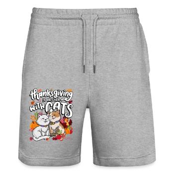 Thanksgiving Ist Besser Mit Katzen Thanksgiving - Stanley/Stella Unisex Bio Joggingshorts Trainer  - Grau meliert - Vorne - Nik (191cm) & Marisol (170cm)