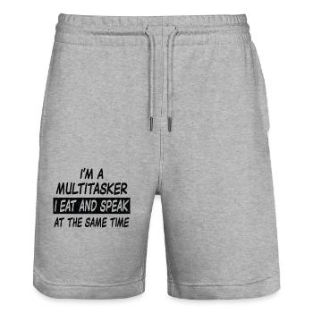Multitasker eat and speak - Stanley/Stella Unisex Bio Joggingshorts Trainer  - Grau meliert - Vorne - Nik (191cm) & Marisol (170cm)