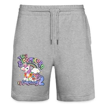 Bloomicorn Is Turning 2 Einhorn 2. Geburtstag - Stanley/Stella Unisex Bio Joggingshorts Trainer  - Grau meliert - Vorne - Nik (191cm) & Marisol (170cm)