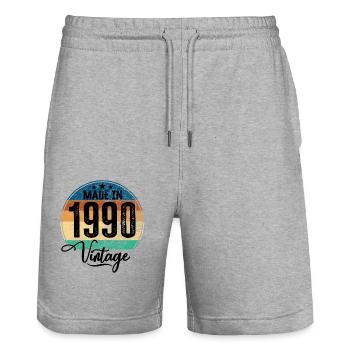 Vintage Made in 1990 Year of birth 1990 Birthday - Stanley/Stella Trainer Unisex Organic Jogging Shorts - heather grey - Front - Nik (191cm) & Marisol (170cm)