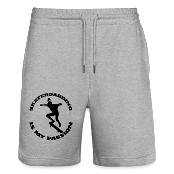 Skateboard Sakten Skateboarding Skater Longboard - Stanley/Stella Unisex Bio Joggingshorts Trainer  - Grau meliert - Vorne - Nik (191cm) & Marisol (170cm)