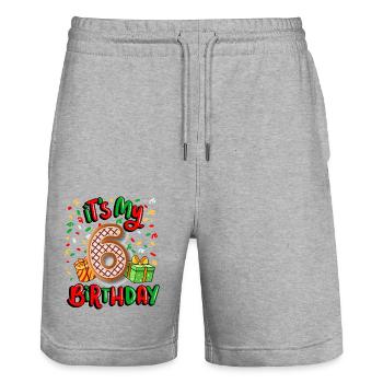 It's my 6th birthday Christmas present 6. - Stanley/Stella Trainer Unisex Organic Jogging Shorts - heather grey - Front - Nik (191cm) & Marisol (170cm)