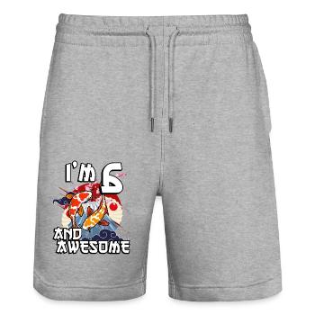 I'm 6 and awesome Japanese carp koi - Stanley/Stella Trainer Unisex Organic Jogging Shorts - heather grey - Front - Nik (191cm) & Marisol (170cm)
