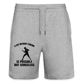 Fechten lustige Fechter witziger Spruch Kampfsport - Stanley/Stella Unisex Bio Joggingshorts Trainer  - Grau meliert - Vorne - Nik (191cm) & Marisol (170cm)