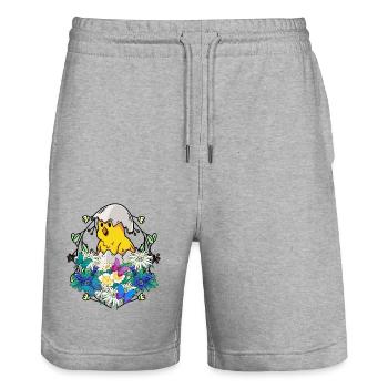 Début de printemps Poussins Volaille Joyeuses Pâques Nature - Short de jogging bio TRAINER Stanley/Stella unisexe - gris chiné - Devant - Nik (191cm) & Marisol (170cm)