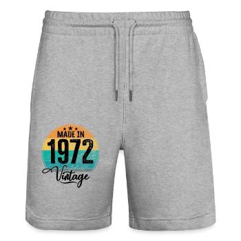 Millésime Fabriqué en 1972 Année de naissance 1972 Anniversaire - Short de jogging bio TRAINER Stanley/Stella unisexe - gris chiné - Devant - Nik (191cm) & Marisol (170cm)