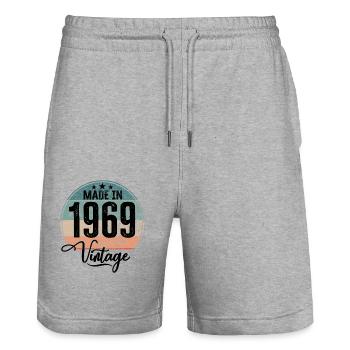 Millésime Fabriqué en 1969 Année de naissance 1969 Anniversaire - Short de jogging bio TRAINER Stanley/Stella unisexe - gris chiné - Devant - Nik (191cm) & Marisol (170cm)