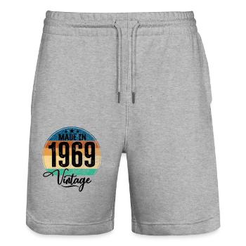 Millésime Fabriqué en 1969 Année de naissance 1969 Anniversaire - Short de jogging bio TRAINER Stanley/Stella unisexe - gris chiné - Devant - Nik (191cm) & Marisol (170cm)