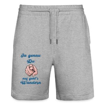 Auf geht's wandern lustiger Spruch für Wanderer - Stanley/Stella Unisex Bio Joggingshorts Trainer  - Grau meliert - Vorne - Nik (191cm) & Marisol (170cm)