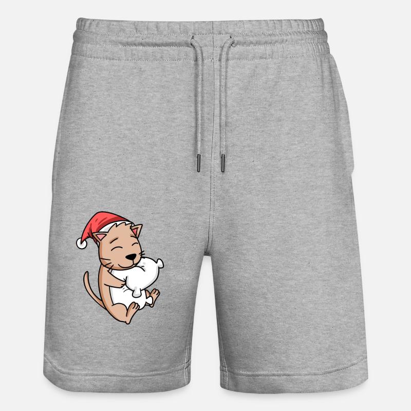Mignon chat Noël sommeil fatigué - Short de jogging bio TRAINER Stanley/Stella unisexe - gris chiné