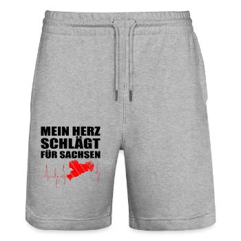 Herzschlag Sachsen Liebe Heimat - Stanley/Stella Unisex Bio Joggingshorts Trainer  - Grau meliert - Vorne - Nik (191cm) & Marisol (170cm)