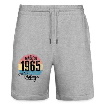 Millésime Fabriqué en 1965 Année de naissance 1965 Anniversaire - Short de jogging bio TRAINER Stanley/Stella unisexe - gris chiné - Devant - Nik (191cm) & Marisol (170cm)