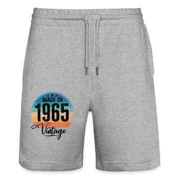 Millésime Fabriqué en 1965 Année de naissance 1965 Anniversaire - Short de jogging bio TRAINER Stanley/Stella unisexe - gris chiné - Devant - Nik (191cm) & Marisol (170cm)