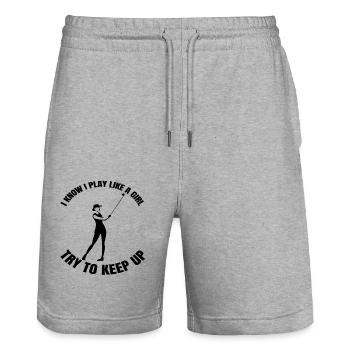 Golfspielerin Golf Mädchen Golfball Golfschläger - Stanley/Stella Unisex Bio Joggingshorts Trainer  - Grau meliert - Vorne - Nik (191cm) & Marisol (170cm)