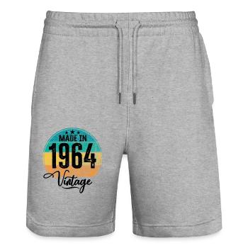 Vintage Fabriqué en 1964 Année de naissance 1964 Anniversaire - Short de jogging bio TRAINER Stanley/Stella unisexe - gris chiné - Devant - Nik (191cm) & Marisol (170cm)