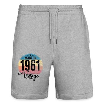 Millésime fabriqué en 1961 Année de naissance 1961 Anniversaire - Short de jogging bio TRAINER Stanley/Stella unisexe - gris chiné - Devant - Nik (191cm) & Marisol (170cm)