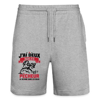 Papy Et pêcheur - Short de jogging bio TRAINER Stanley/Stella unisexe - gris chiné - Devant - Nik (191cm) & Marisol (170cm)