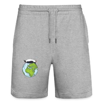 Earth Day Cute Penguin loves world - Stanley/Stella Unisex Bio Joggingshorts Trainer  - Grau meliert - Vorne - Nik (191cm) & Marisol (170cm)
