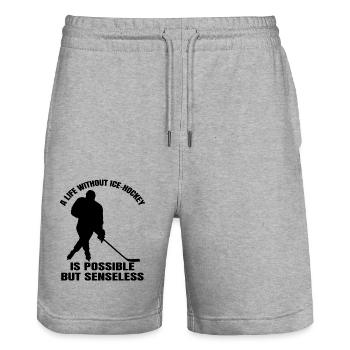 Eishockeyteam Eishockey Wintersport Geschenk - Stanley/Stella Unisex Bio Joggingshorts Trainer  - Grau meliert - Vorne - Nik (191cm) & Marisol (170cm)