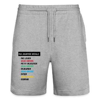 T shirt geek ma journée idéale - Short de jogging bio TRAINER Stanley/Stella unisexe - gris chiné - Devant - Nik (191cm) & Marisol (170cm)