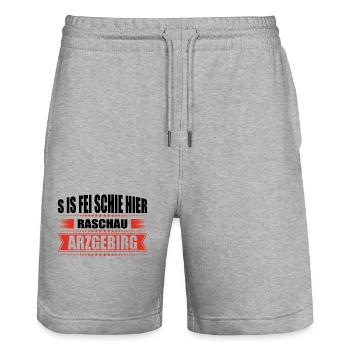 Erzgebirge Heimat Raschau - Stanley/Stella Unisex Bio Joggingshorts Trainer  - Grau meliert - Vorne - Nik (191cm) & Marisol (170cm)