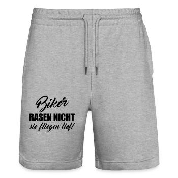 Biker Rasen nicht spruch fliegen - Stanley/Stella Unisex Bio Joggingshorts Trainer  - Grau meliert - Vorne - Nik (191cm) & Marisol (170cm)