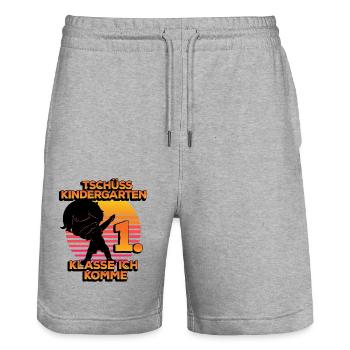 Tschüss Kindergarten 1. Klass Ich Komme Silhouette - Stanley/Stella Unisex Bio Joggingshorts Trainer  - Grau meliert - Vorne - Nik (191cm) & Marisol (170cm)