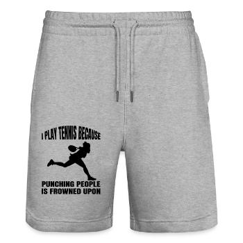 Tennisspieler Tennisverein Tennis Tennisschläger - Stanley/Stella Unisex Bio Joggingshorts Trainer  - Grau meliert - Vorne - Nik (191cm) & Marisol (170cm)