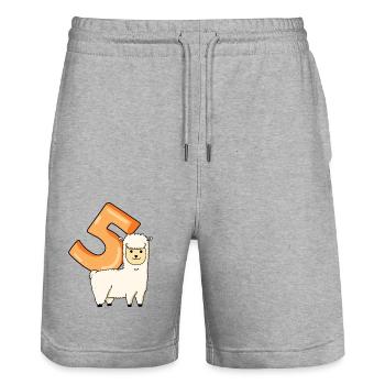 5 Years Old - 5th Birthday with Animal Motif - Stanley/Stella Trainer Unisex Organic Jogging Shorts - heather grey - Front - Nik (191cm) & Marisol (170cm)
