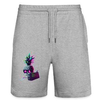 EDM Music Rave Festival Pineapple Techno - Stanley/Stella Trainer Unisex Organic Jogging Shorts - heather grey - Front - Nik (191cm) & Marisol (170cm)