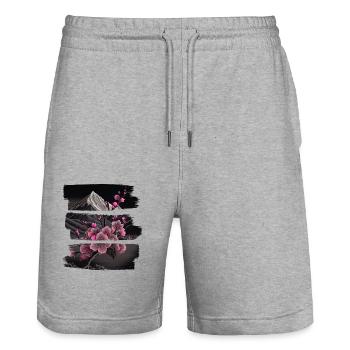 Vintage Japanische Sakura Kirschblüten Tempel - Stanley/Stella Unisex Bio Joggingshorts Trainer  - Grau meliert - Vorne - Nik (191cm) & Marisol (170cm)