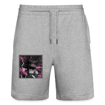 Vintage Japanische Sakura Kirschblüten Tempel - Stanley/Stella Unisex Bio Joggingshorts Trainer  - Grau meliert - Vorne - Nik (191cm) & Marisol (170cm)