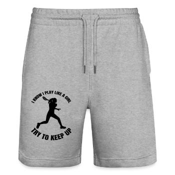 Tennisspielerin Tennis Damen Mädchen Tennisverein - Stanley/Stella Unisex Bio Joggingshorts Trainer  - Grau meliert - Vorne - Nik (191cm) & Marisol (170cm)